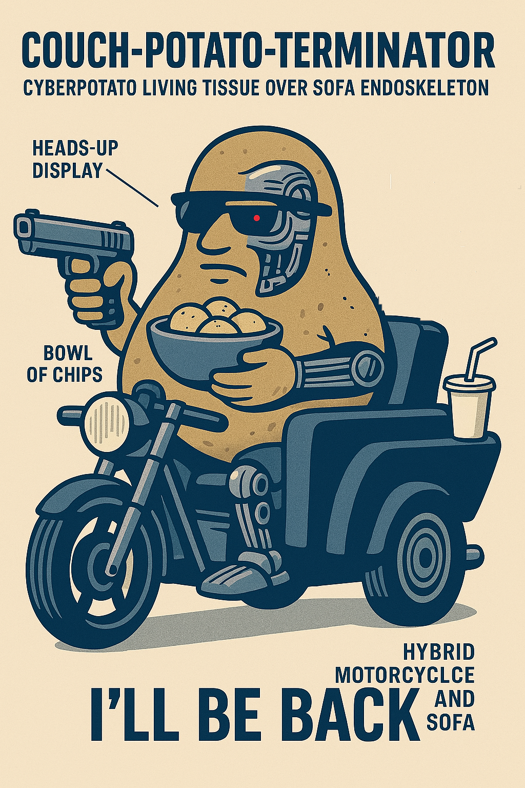Une patate version Terminator, prête à dominer depuis le canapé!